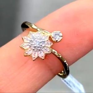 10k solid gold designer flower real diamond beard turner ring not cz not plated